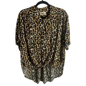 Urban Outfitters Size S Animal Print Button Down Shirt Blouse Tie Front Boxy